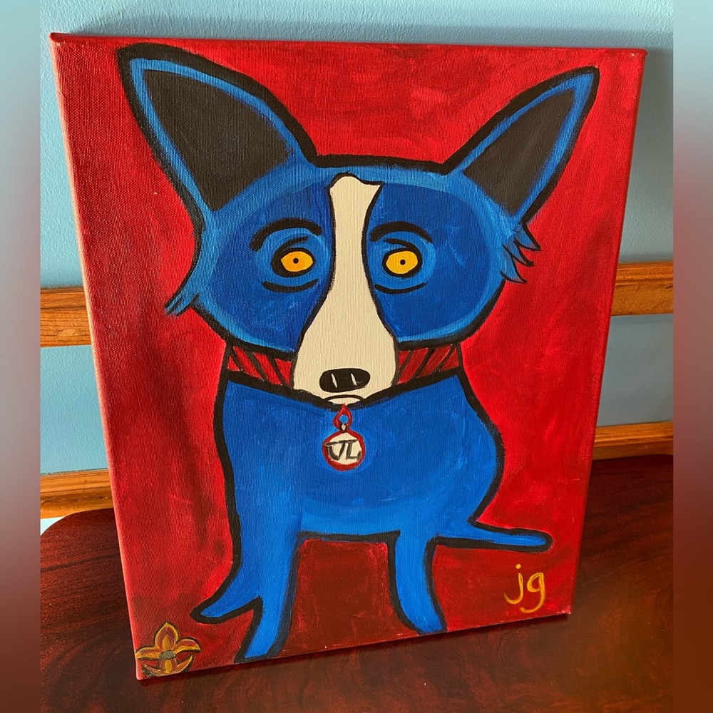 Art Painting Artist JG not by George Rodrigue Blue Dog Art Paint 20” X 16”